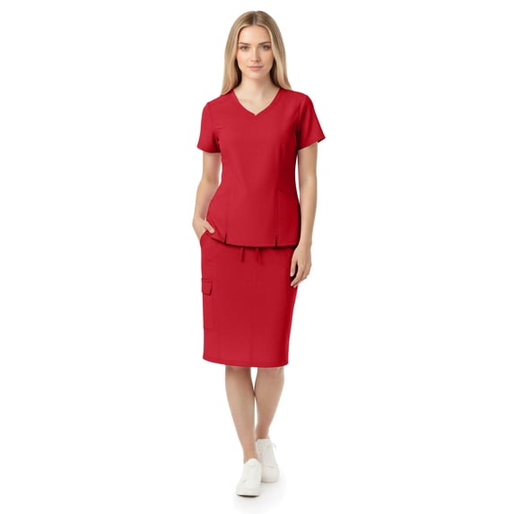 MediChic Women’s Premium Medical Uniform Skirt Set – V-Neck Scrub Top & Scrub Skirt, Soft Stretch Fabric, 4-Way Stretch, Lightweight Nursing Scrubs with 6 Pockets