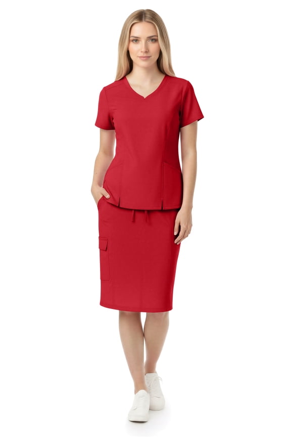 Women’s Premium Medical Uniform Skirt Set – V-Neck Scrub Top & Scrub Skirt, Soft Stretch Fabric, 4-Way Stretch, Lightweight Nursing Scrubs with 6 Pockets