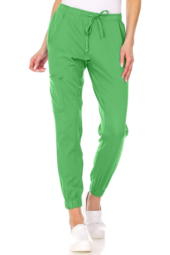Womens Scrub Joggers 4-Way Stretch Anti-Wrinkle Moisture-Wicking Elastic Waistband Four Pocket Jogger Pants, Green Apple, 3X