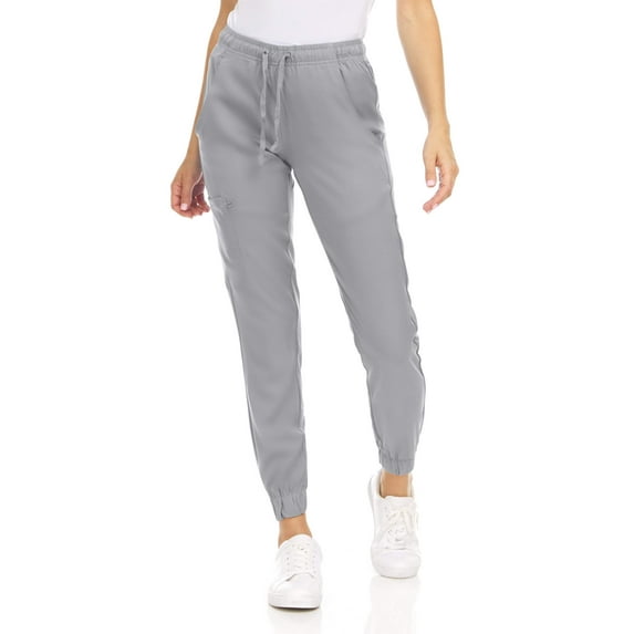 MediChic Womens Scrub Joggers 4-Way Stretch Anti-Wrinkle Moisture-Wicking Elastic Waistband Four Pocket Jogger Pants, Grey, XL