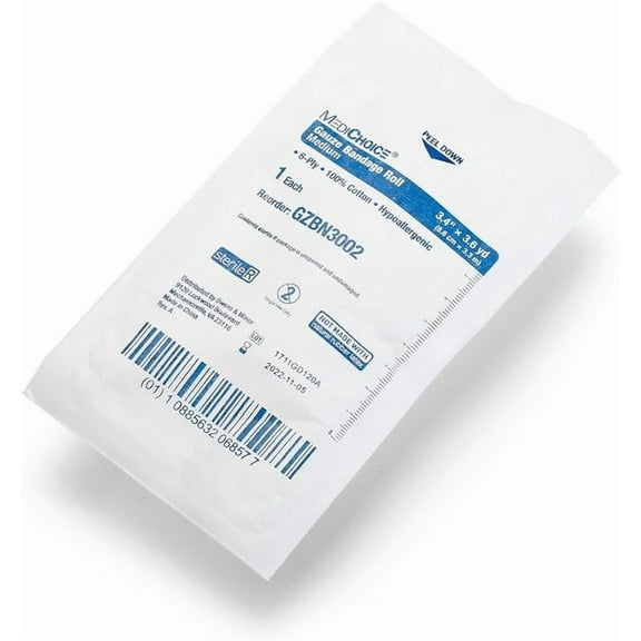 MediChoice Gauze Roll Bandage, 6-Ply, Sterile, Hypoallergenic, 3.4 Inch x 3.6 Yards, White, 1314GZBN3002 (Case of 96)