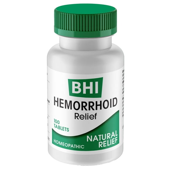 BHI Natural Hemorrhoid Relief Soothes Burning, Swelling, Itching, Rectal & Discomfort 8 Maximum Strength Homeopathic Active Ingredients Ease from The Inside for Women & Men - 100 Tablets
