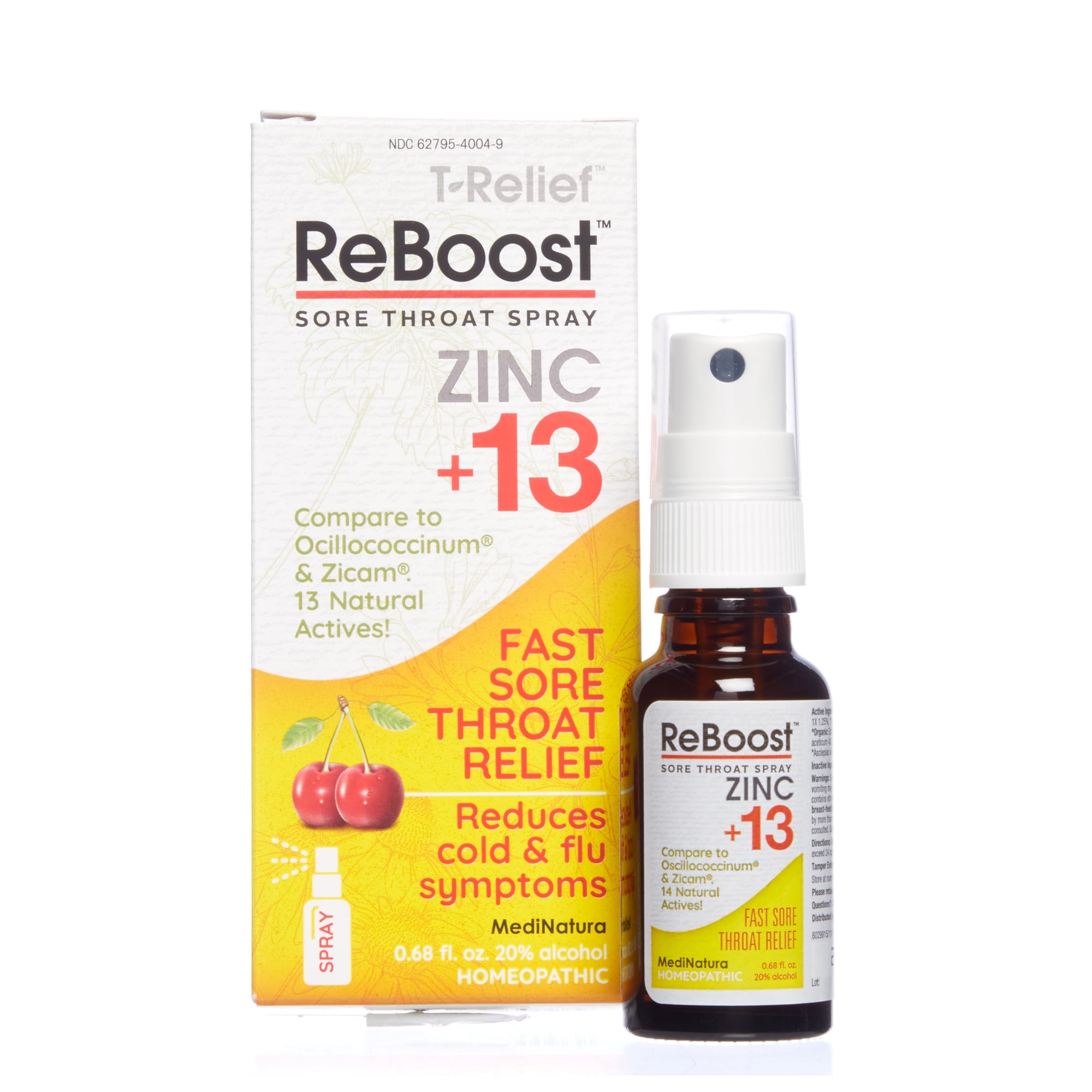 MediNatura T-Relief Reboost Zinc +13 Sore Throat Spray - Cherry 0.68 fl oz Spray