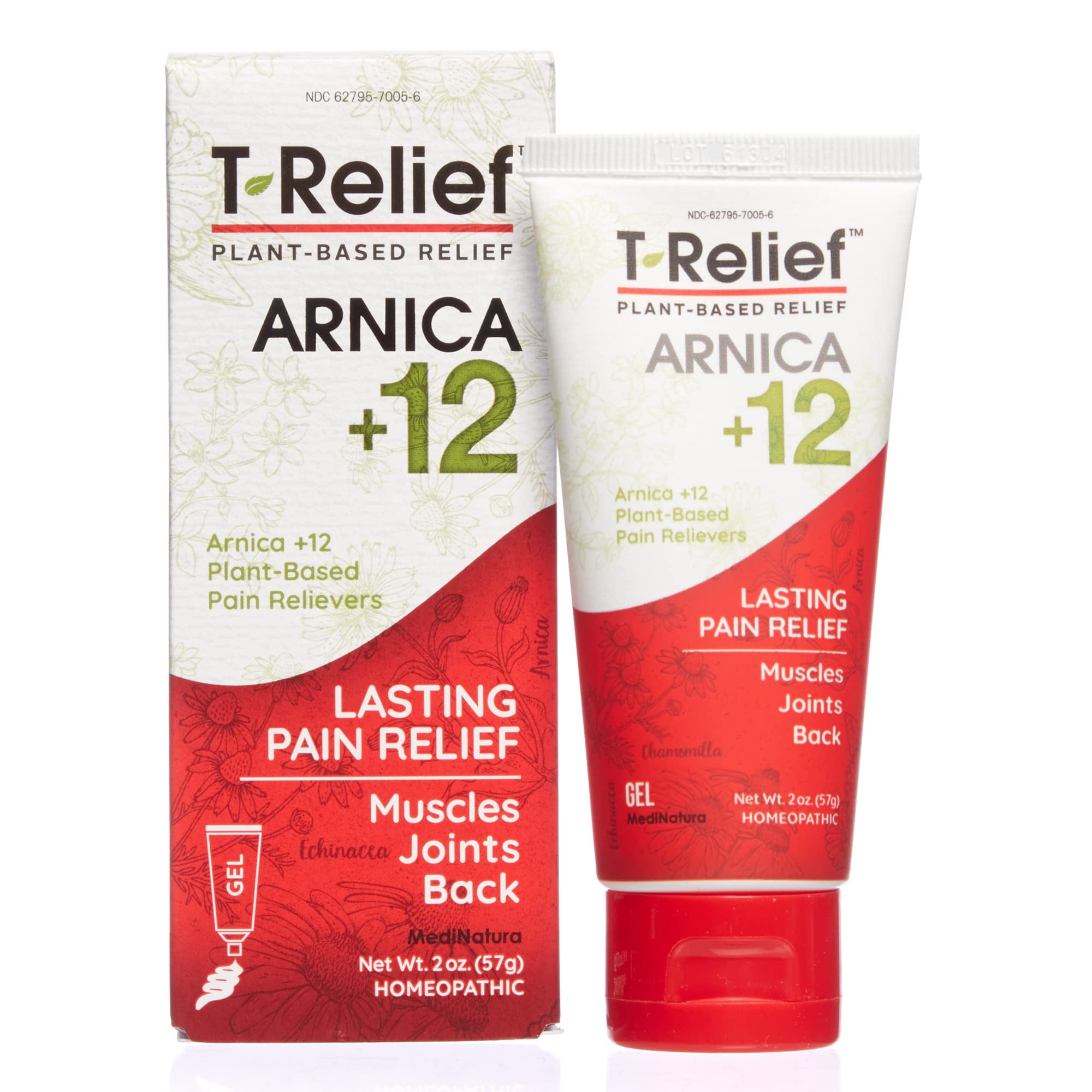 MediNatura T-Relief Arnica +12 Gel Natural Actives for Back Joint Soreness Muscle Aches & Stiffness Whole Body Fast Acting Homeopathic Rub for Women & Men - 2 oz
