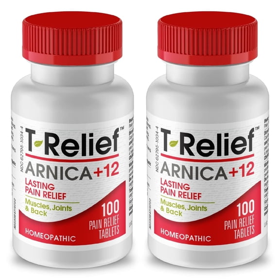 MediNatura T-Relief Arnica +12 Natural Relieving Actives - Whole Body Fast Acting Relief for Women & Men - 100 Tablets (2 pack)