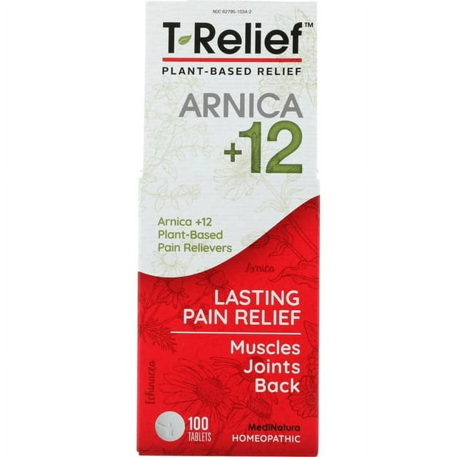 MediNatura T-Relief Natural Pain Relief Arnica +12, Homeopathic, 100 Tabs