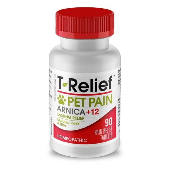 T-Relief Pet Pain Relief Arnica +12 Powerful Natural Medicines Help Ease Muscle Joint & Hip Pain Soreness Stiffness & Injuries Max Fast-Acting Soother for Dogs & Cats - 90 Tablets