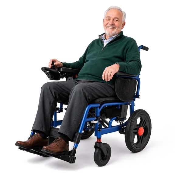 MediNex Foldable Electric Wheelchair for Adults, Lightweight Aluminum Power Chair, 16" Rear Wheels, Lithium Battery, 20-Mile Range, All Terrain,Blue