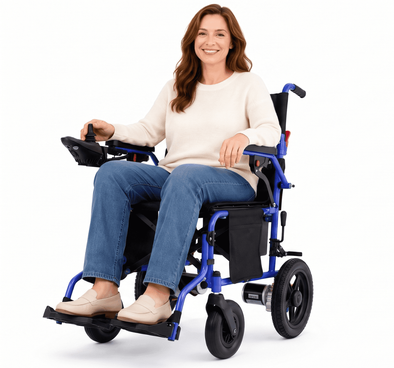 MediNex Lightweight Foldable Electric Wheelchair for Seniors, All Terrain Motorized Power Wheelchair, 20+ Mile Range, 350 lbs Capacity, 500W Motors, Blue, Regular