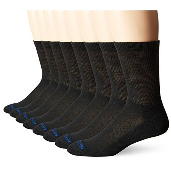 MediPEDS 8 Pair Diabetic Crew Socks with Non-Binding Top, Black, Shoe Size: Men 6-9 / Women 6-10