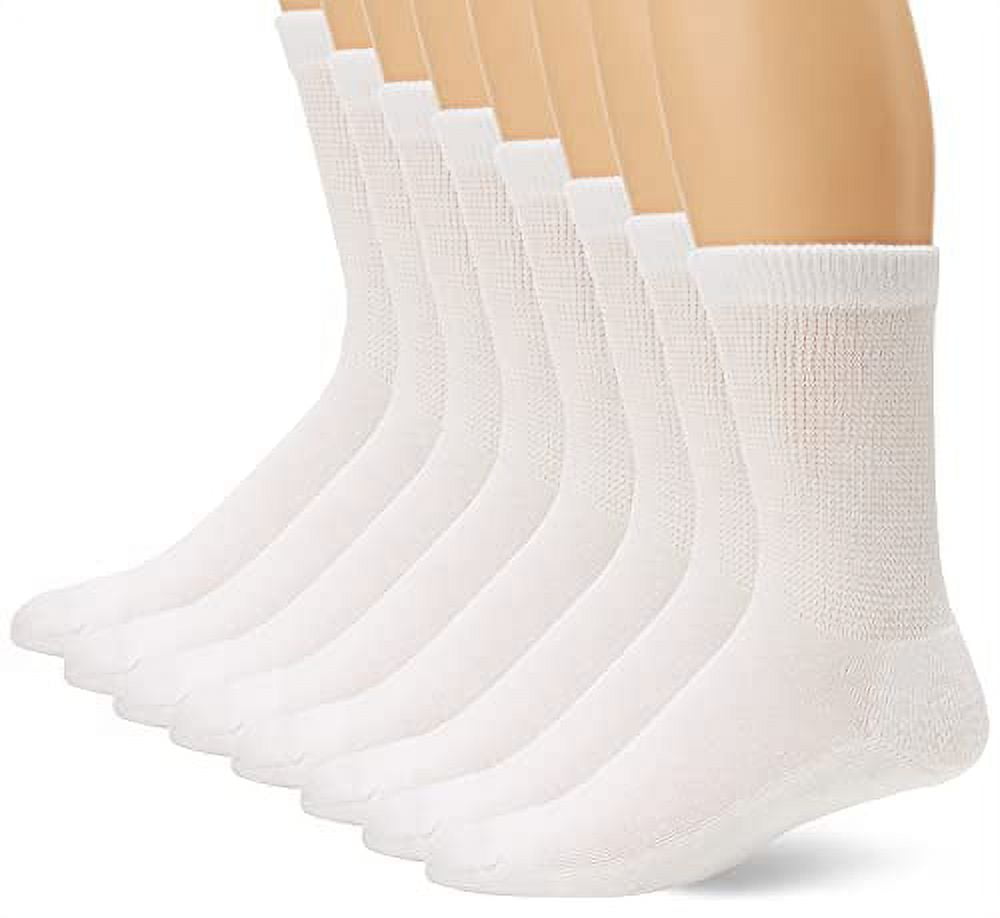 MEDIPEDS 8 Pair Diabetic Crew Socks with Non-Binding Top Shoe Size: 12-14 White NEW