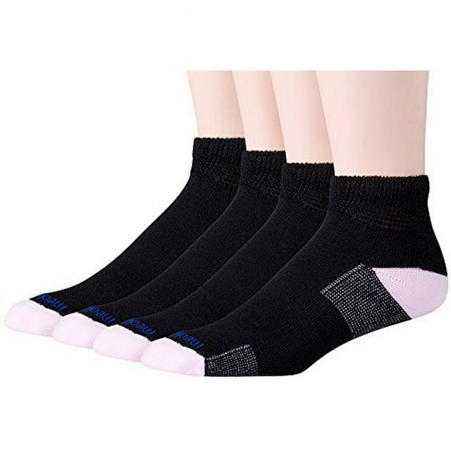 MediPEDS Women's Diabetic Quarter Socks With Nanoglide, 4 Pack, black