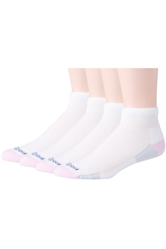 Women's Diabetic Quarter Socks with Nanoglide, 4 Pack Shoe Size: 5-10 White With Pink