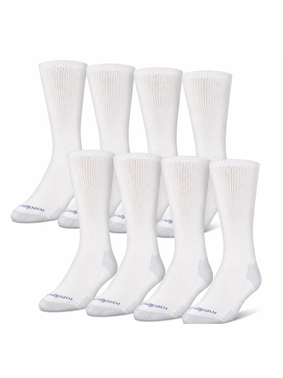 Men's Diabetic NanoGLIDE Non-Binding Top Crew Socks, Extra Large, White, 8 Pairs