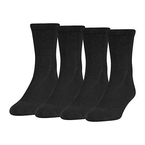 MediPeds mens Coolmax Crew Socks, 4-pack Casual Sock, Black, Shoe Size ...
