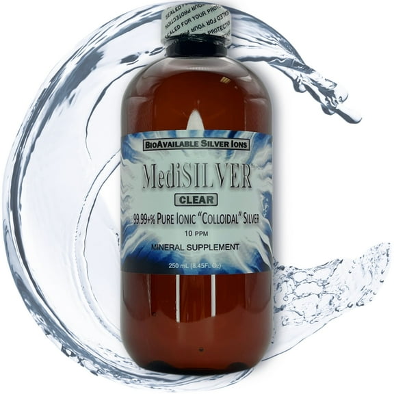 MediSILVER CLEAR True Free Ionic "Colloidal" Silver Dietary Supplement - 250 mL (8.45 Fl Oz) in BPA-Free Amber Plastic Bottle