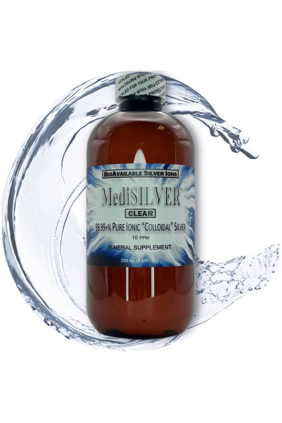 MediSILVER CLEAR True Free Ionic "Colloidal" Silver Dietary Supplement - 250 mL (8.45 Fl Oz) in BPA-Free Amber Plastic Bottle