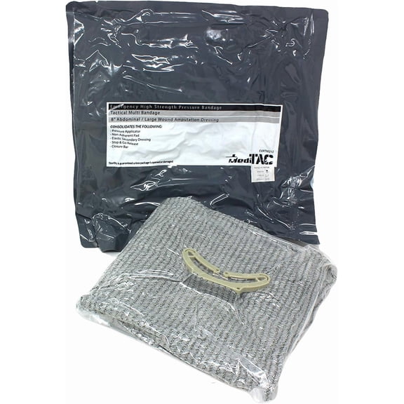 MedITAC Emergency Pressure Bandage with 12 x 12 Pad for Trauma Wound Dressing and Hemostatic Control