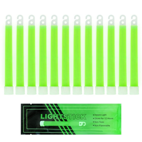 MedITAC Green Glow Stick 6-Inch Snap & Light, 12 Pack, 12-Hour Duration