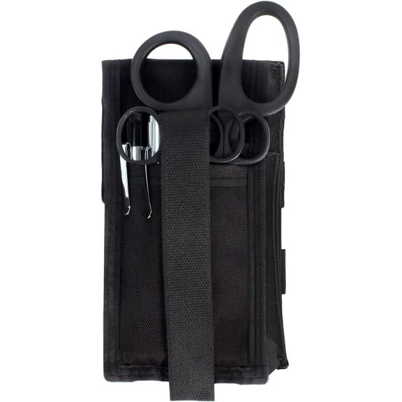 MediTac Premium First Aid Shears EMT Scissors Combo Pack (With Autoclavable 7-1/4" Titanium Bonded Shear) With Holster - Black