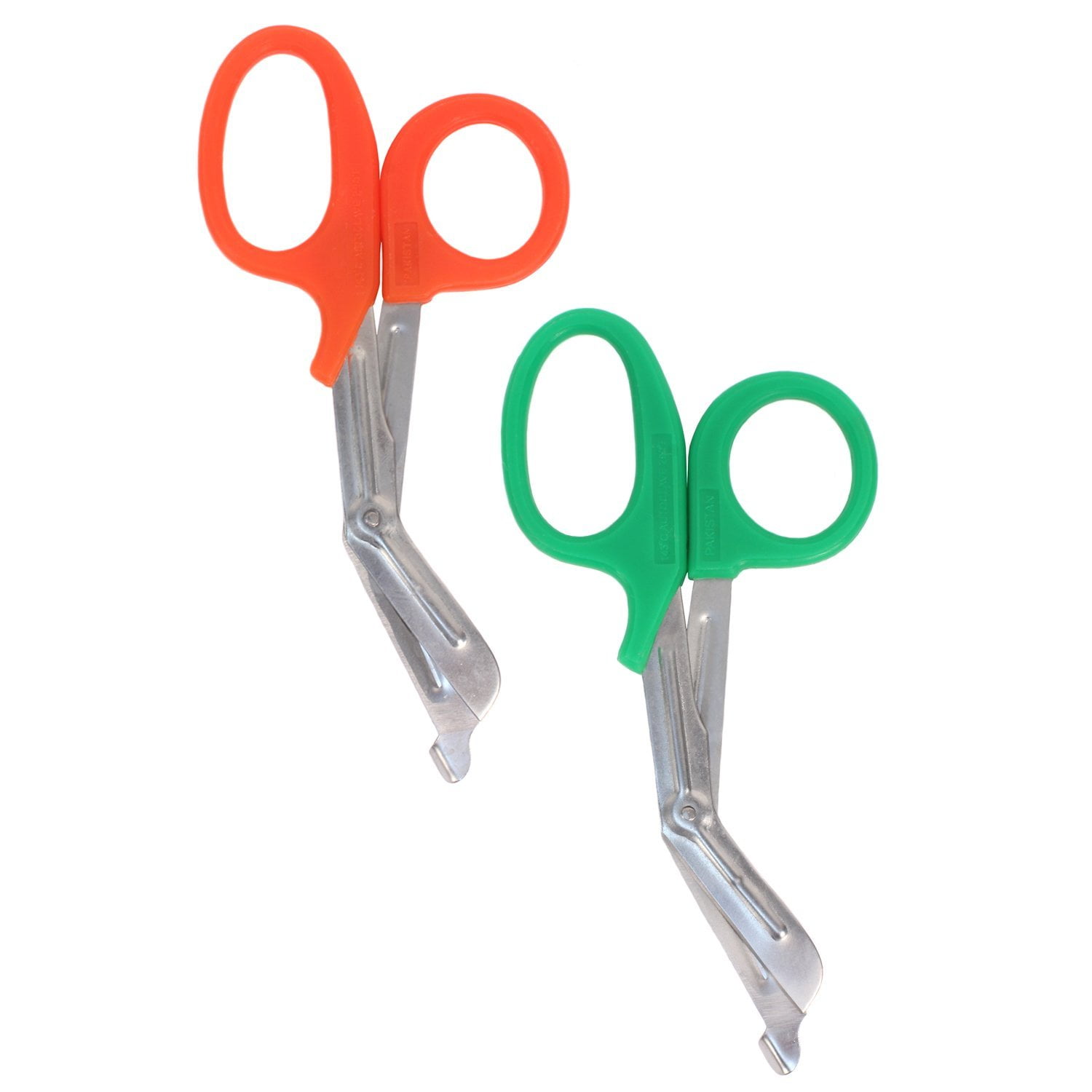 MediTac Stainless Steel Paramedic Utility Bandage Shears for Cutting - 7.25" - Two Pack - Orange & Green