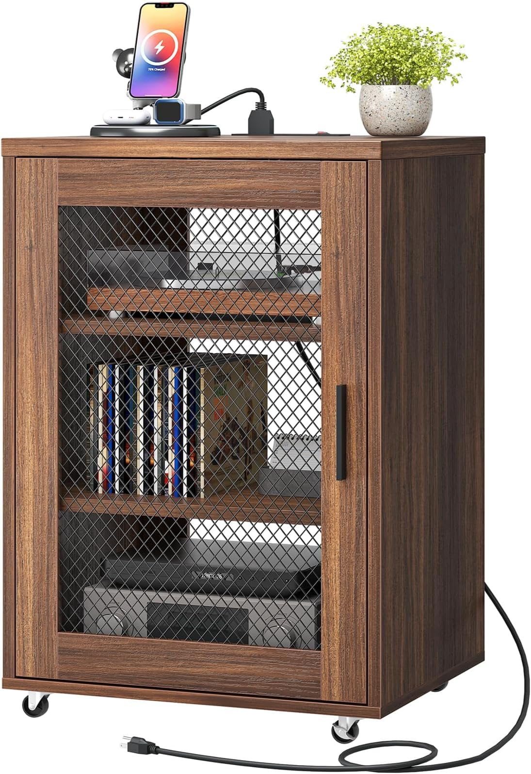 Audio And Video Racks Media Cabinet with Station, Stereo Cabinet with Wheels, Audio-Video ...