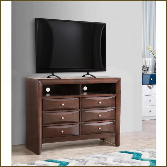 Media Chest, Modern Cappuccino with Beveled Drawers | Cappuccino | Particle Board
