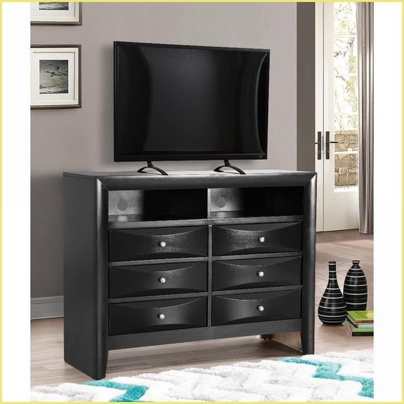 Media Chests, Marilla Modern Black with Dovetailed Drawers & Full Assembly | Black | Particle Board