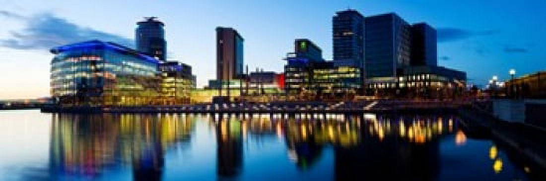 Media City at dusk Salford Quays Greater Manchester England 2012 Canvas Art - Panoramic Images (18 x 6)