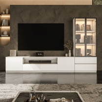 ATJafurn 102" White Modern Entertainment Center for 85 inch TV, Included TV Stand and Glass Display Cabinet, 2-Piece Media Console With Drawers Storage And Light for Living Room