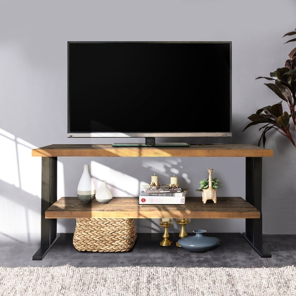 Media Console For Home Decor - Reclaimed Wood, Natural, Black Finish, Shelf, 50.07 In X 18.51 24.47 Use Natural Rectangular, D W H