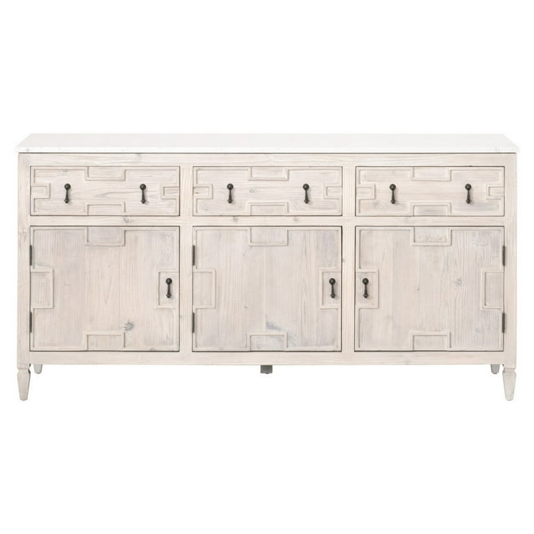 Media Sideboard with Molded Geometric Front and Quartz Top White