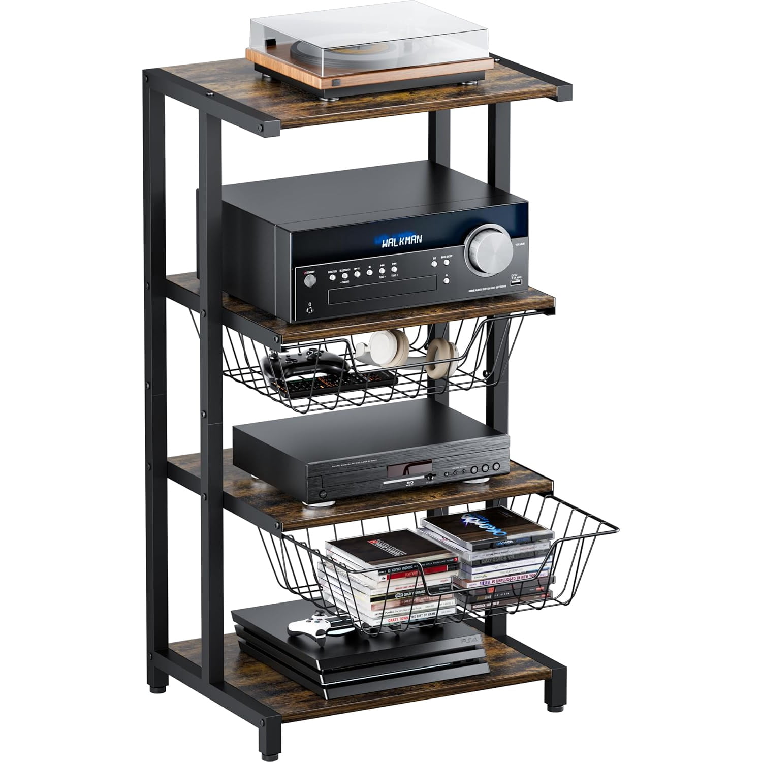 Media Stand with Two Detachable Baskets, 4-Tier AV Media Stand Corner ...