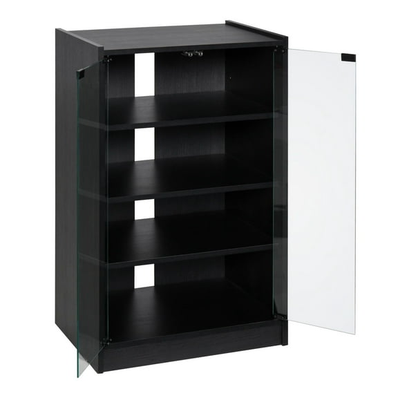 Media Stand with Glass Door, 5 Tier TV Console for Gaming, DVD Player - Black