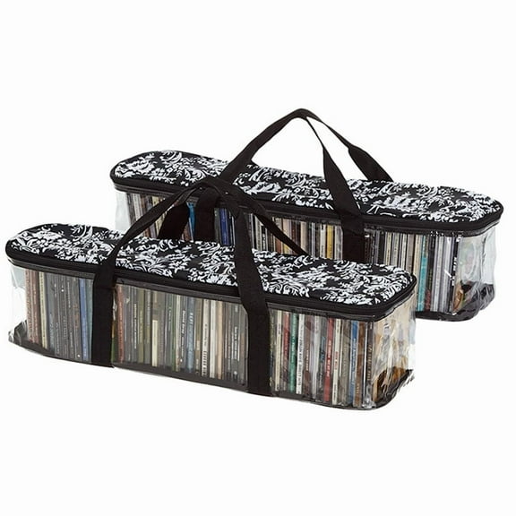 Media Storage Bag Organizer with Handles for DVDs or CDs Set of 2 - Set of 2 CD Damask