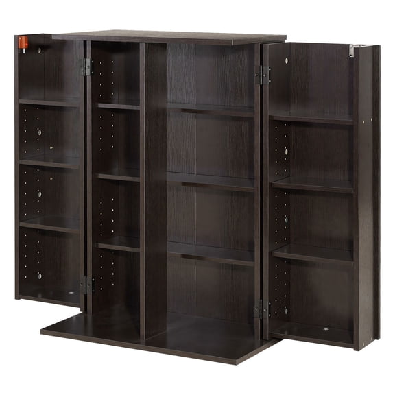 Media Storage Cabinet 4-Tier DVD CD Shelf Organizer, 24x14x33 in Multimedia Rack, Brown