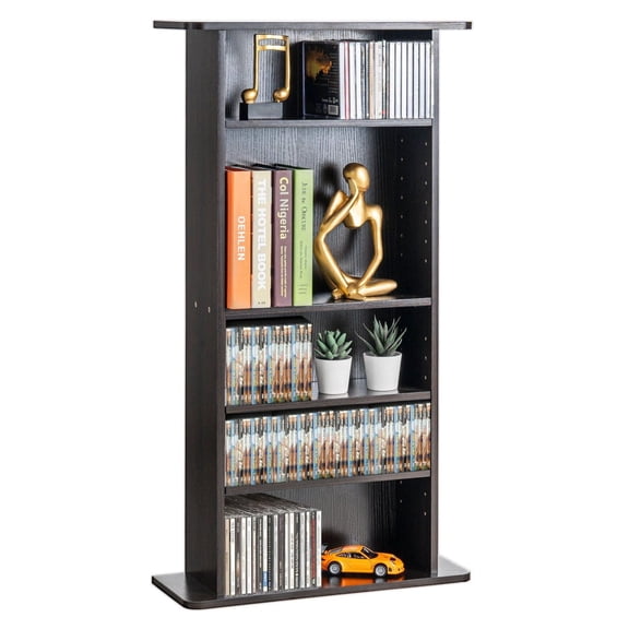 Media Storage Cabinet, 5-Layer Shelf Holds 240 , Adjustable Shelves 5 Compartments, Protects & Organizes Music, Movie, Video Games or Memorabilia Collections, Nut-brown Default