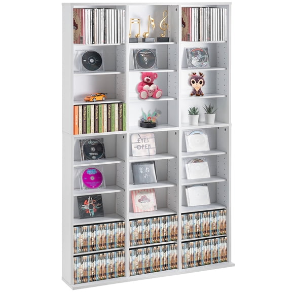Media Storage Cabinet 9 Layers Adjustable DVD Shelves Holds 756 CDs White