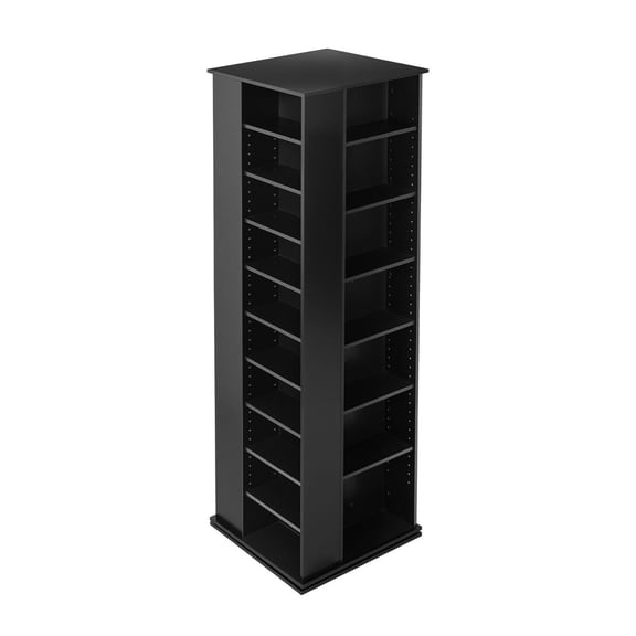Media Storage Cabinet, CD DVD Rack Tower - 34 Compartments Rotating Organizer for Discs, Books, Games - Living Room, Home Office - Black