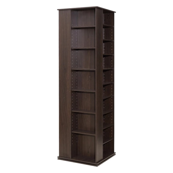Media Storage Cabinet, CD Rack Tower, 34 Compartments Rotating Media Tower Rack for CDs, DVDs, Books and Game Discs, DVD Stand for Living Room, Home Office and Recording Room, Brown