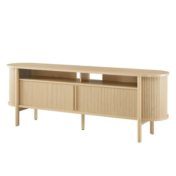 Media TV Stand Console Table, Brown Oak, Wood, Living Room Lounge Cafe Lobby Hospitality Restaurant, Modern Contemporary HB34686
