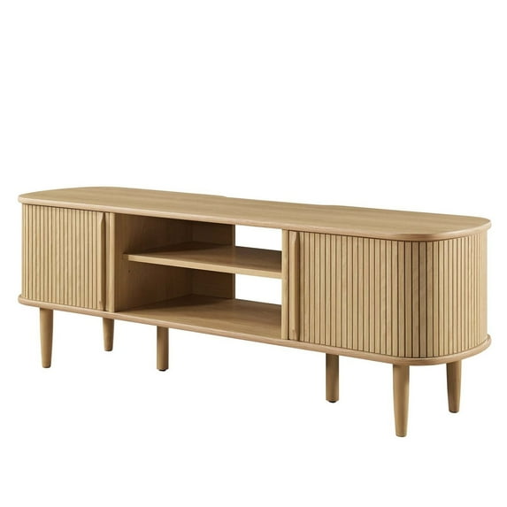 Media TV Stand Console Table, Brown Oak, Wood, Mid Century Living Room Lounge Cafe Lobby, Modern Contemporary HB34485