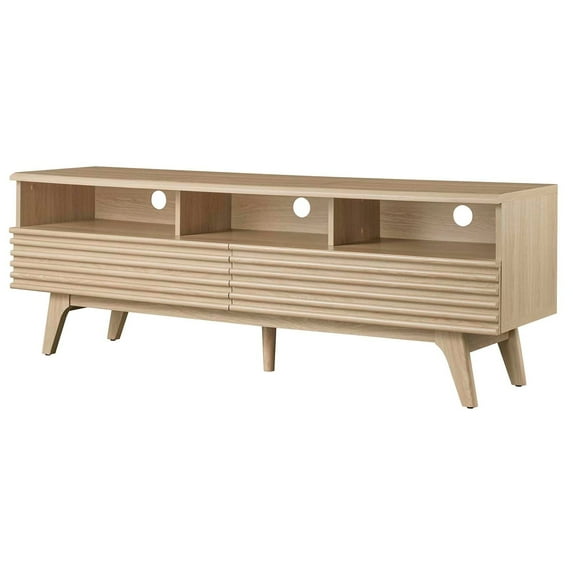 Media TV Stand Console Table, Brown Oak, Wood, Mid Century Living Room Lounge Cafe Lobby, Modern Contemporary HB34563