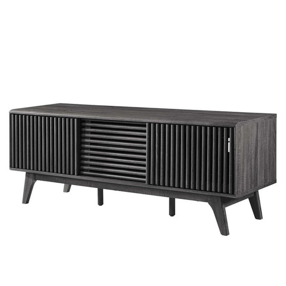 Media TV Stand Console Table, Dark Grey Gray, Wood, Living Room Lounge Cafe Lobby Hospitality Restaurant, Modern Contemporary HB34498