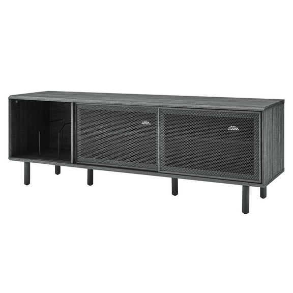Media TV Stand Console Table, Dark Grey Gray, Wood, Metal, Industrial Living Room Lounge Cafe Lobby Hospitality Restaurant, Modern Contemporary HB34580