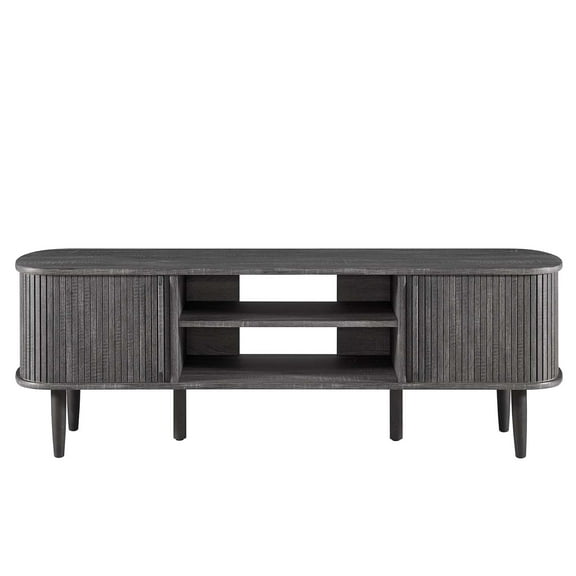 Media TV Stand Console Table, Dark Grey Gray, Wood, Mid Century Living Room Lounge Cafe Lobby, Modern Contemporary HB34484