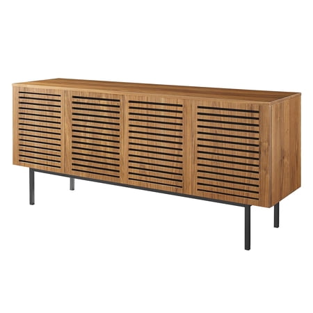 Media TV Stand Console Table, Rectangular, Wood, Metal Steel, Brown Walnut, Modern Contemporary Urban Design, Living Lounge Room Hotel Lobby Hospitality