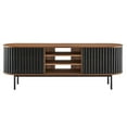 thumbnail image 1 of Media TV Stand Console Table, Walnut Black, Wood, Metal Steel, Oval, Living Room Lounge Cafe Lobby Hospitality Restaurant, Modern Contemporary HB34883, 1 of 9
