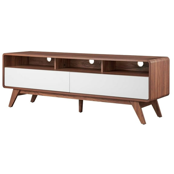Media TV Stand Console Table, Walnut White, Wood, Mid Century Living Room Lounge Cafe Lobby, Modern Contemporary HB34570