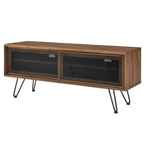 Media TV Stand Console Table, Walnut, Wood, Industrial Living Room Lounge Cafe Lobby Hospitality Restaurant, Modern Contemporary HB34520